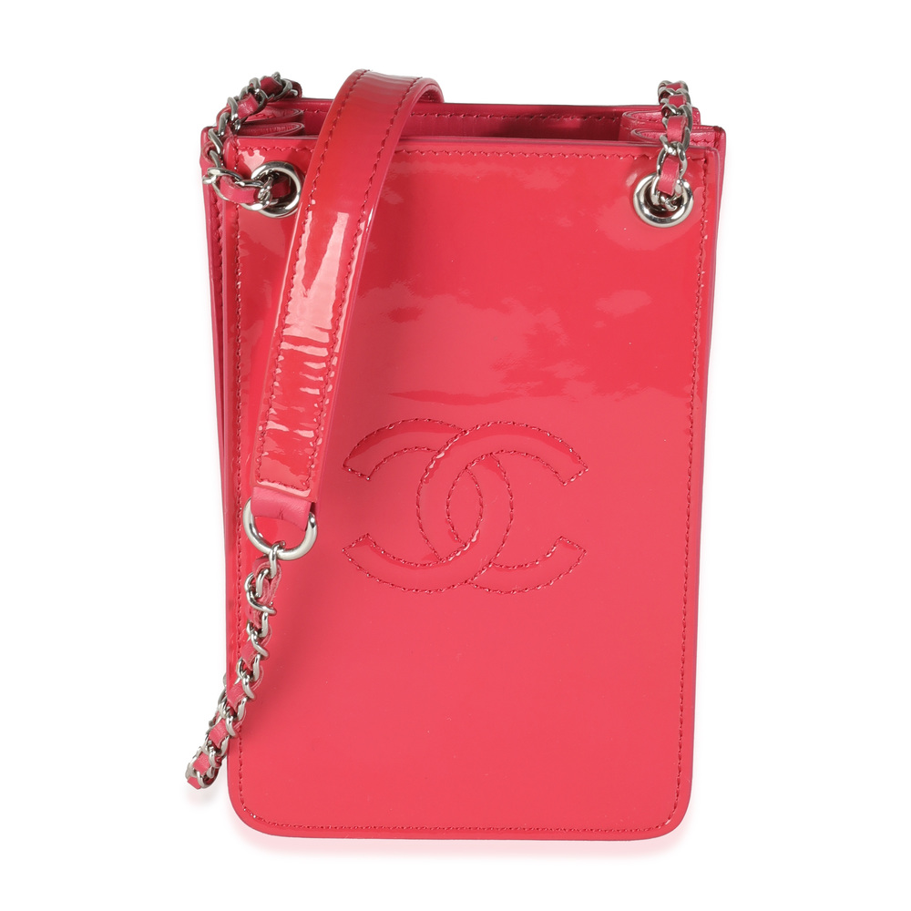 Chanel Pink Patent CC Phone Holder With Chain